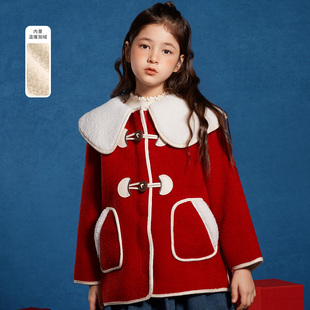 小虎帕蒂翻领绒面外套女童舒适百搭可爱超级洋气好看外套红色喜庆