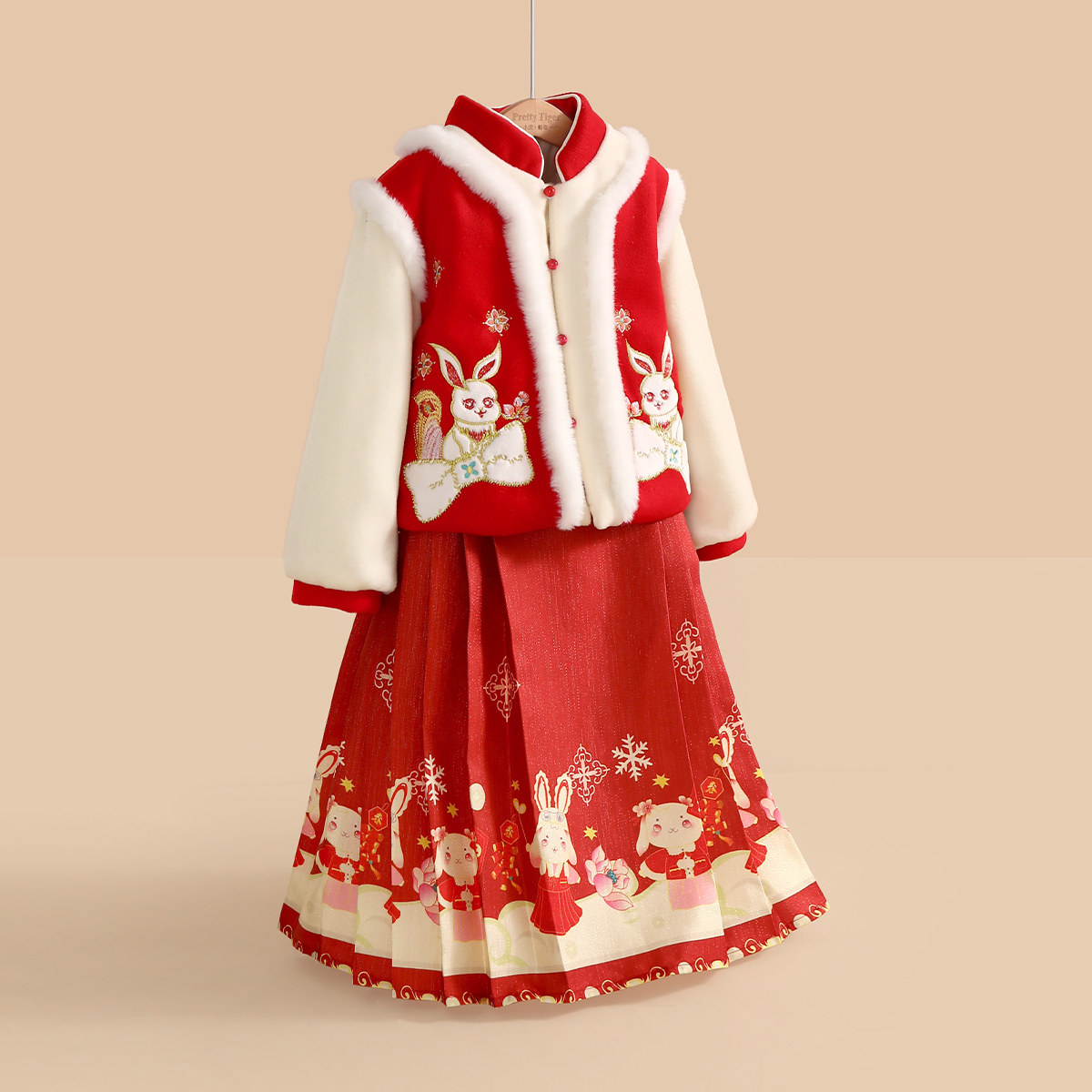 小虎帕蒂女童改良国学汉服马面裙秋冬套装兔子刺绣儿童古装拜年服,童装/婴儿装/亲子装,套装,淘宝优惠券,粉丝福利购,淘宝优惠卷