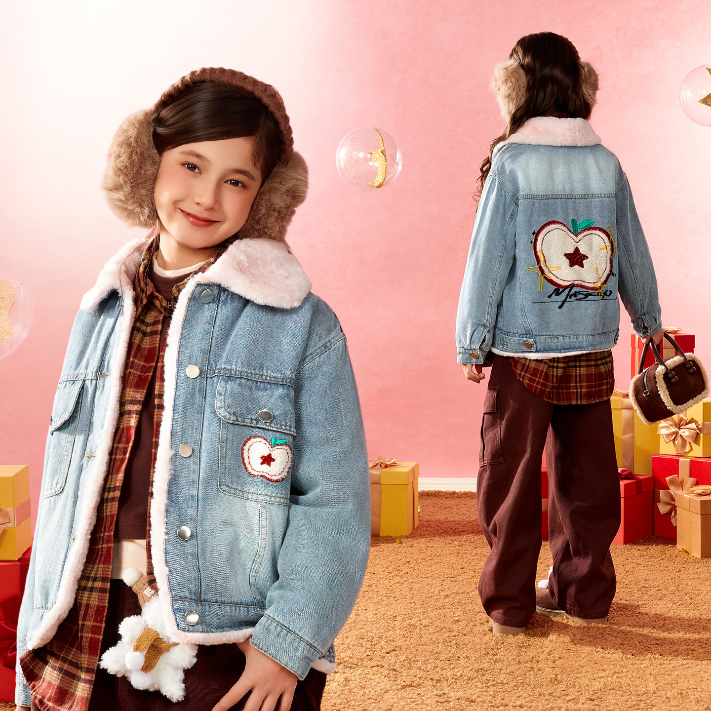 小虎帕蒂女童苹果毛巾绣牛仔外套