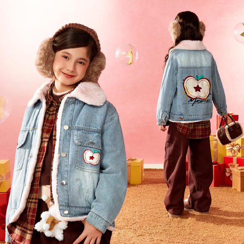 小虎帕蒂女童苹果毛巾绣牛仔外套