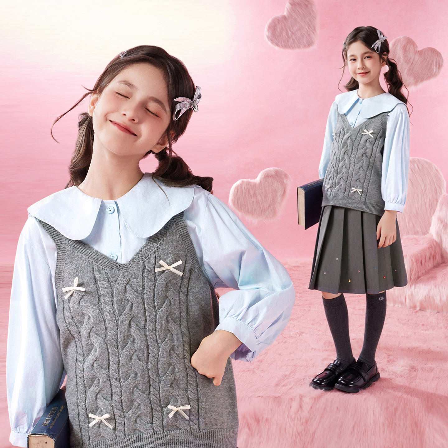 小虎帕蒂女童衬衫背心两件套