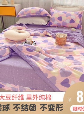 夏季大豆纤维夏被四件套纯棉100A全棉ins紫色可机洗空调被床笠南