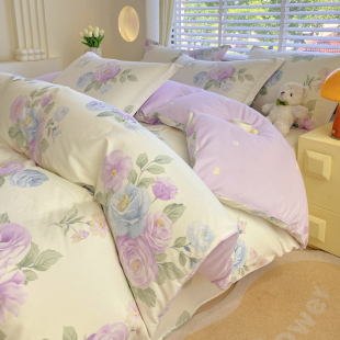 2026新款床上四件套纯棉全棉小清新海棠花宿舍学生三件套被套床单