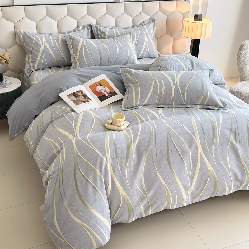 秋冬新款简约大气纯棉加厚磨毛四件套全棉宿舍三件套加厚被套床单