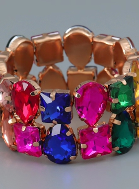 欧美女人造水晶玻璃气质弹力手镯