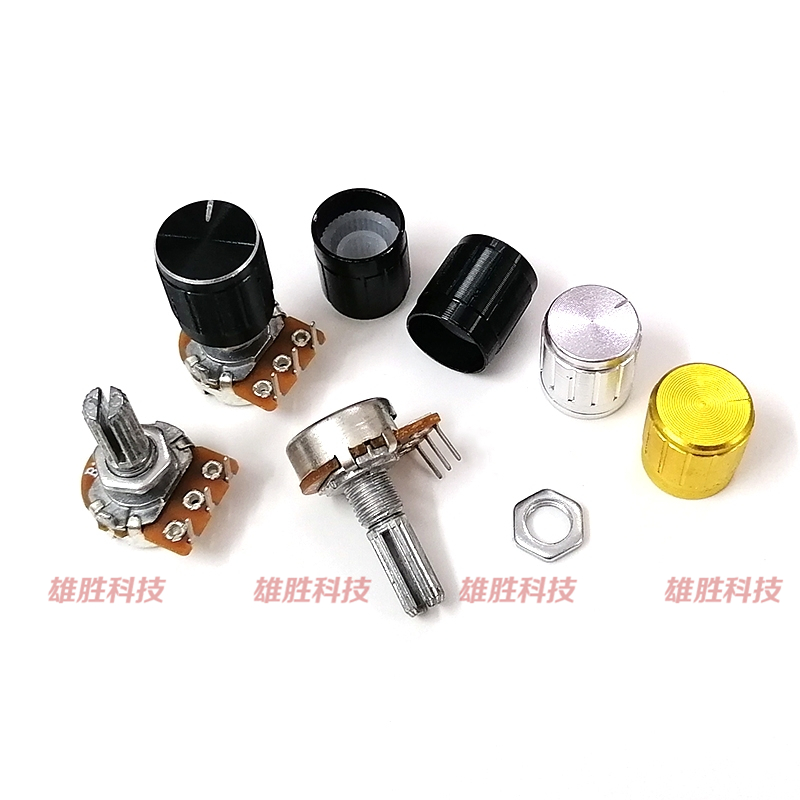 WH148单联3脚音响功放电位器B10K带步进弯脚梅花柄圆轴长20MM 10K