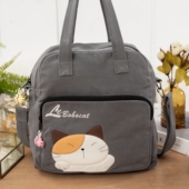 011 可爱啵啵猫 LB25 卡通大容量纯棉布艺手提斜挎两用包多功能包