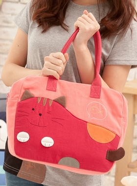 台湾啵啵猫 胖胖的身影手提包拼布包帆布包 可爱猫咪公文包110307