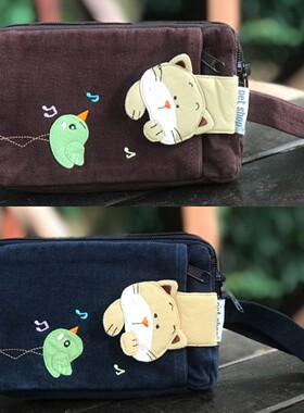 清仓特价 PETSHOP NCZ-658 SK 可爱猫咪小鸟双层手拿包多层棉布包
