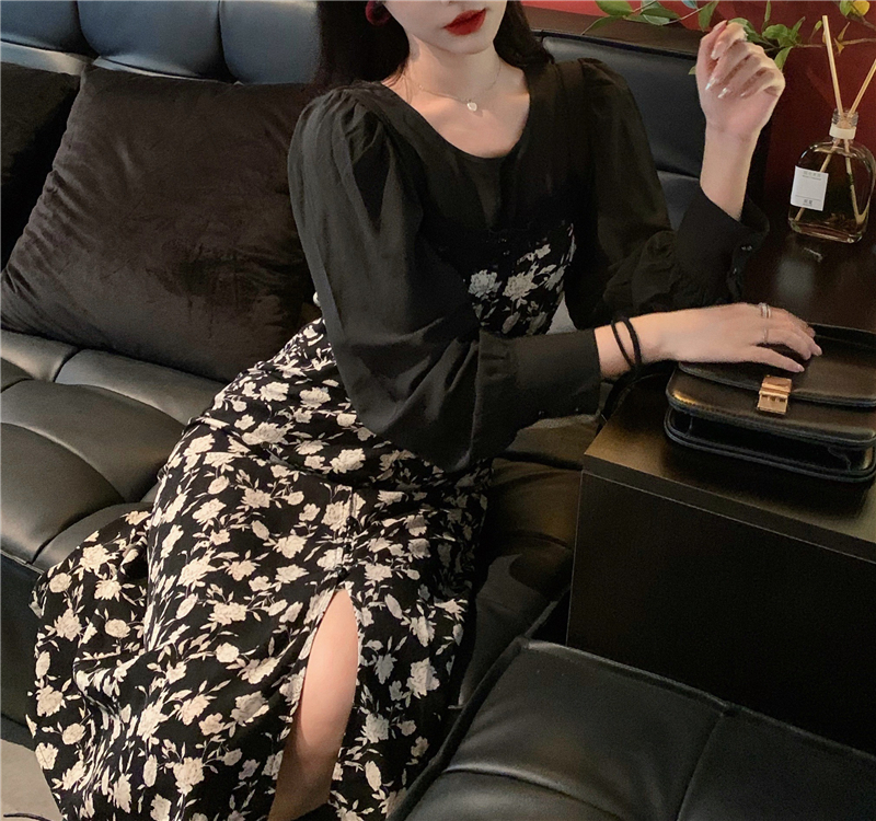 Real price floral dress with long suspender skirt and bottom shirt T-shirt