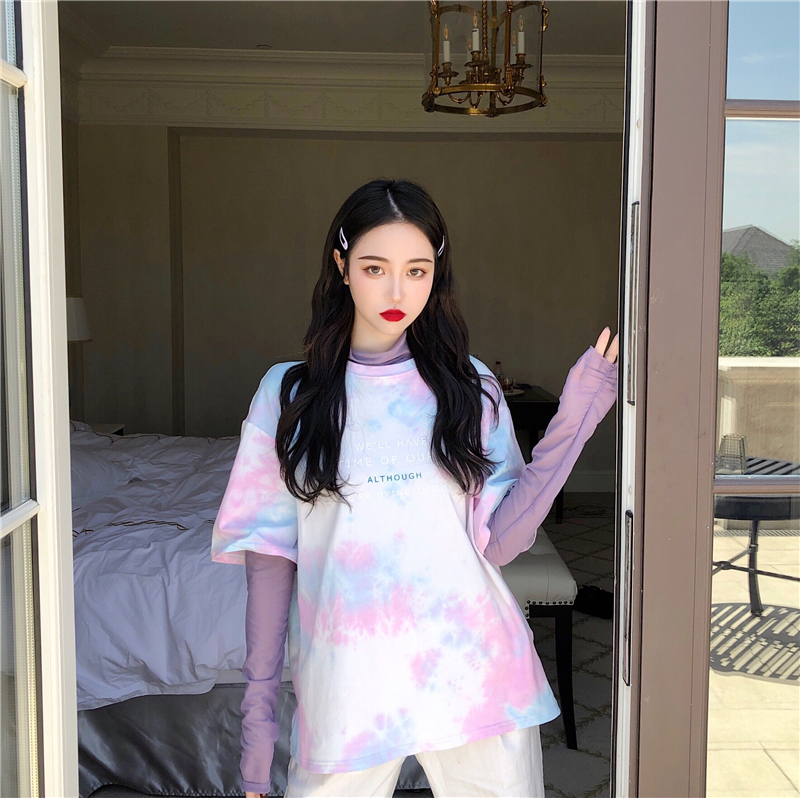 Real price loose casual Top + screen flower base sunscreen T-shirt