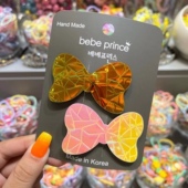 韩国bebe 清仓 prince发饰闪闪镭射裂纹蝴蝶结bb夹发夹发卡