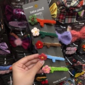 韩国bebe 清仓 prince发饰毛线钩织花朵鸭嘴夹发夹发卡