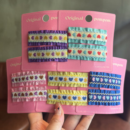 韩国布艺爱心褶皱发夹掰掰夹