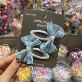 韩国bebe prince儿童发饰 彩色网纱爱心蝴蝶结按压夹边夹刘海夹