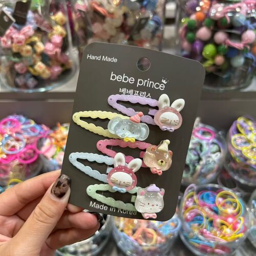 【现货】韩国发饰bebe prince 可爱动物猫咪兔子小熊花边bb夹发卡
