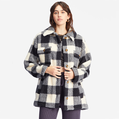 【经典格子】澳洲冲浪品牌 秋冬新款 单排扣加绒翻领毛毛外套 女