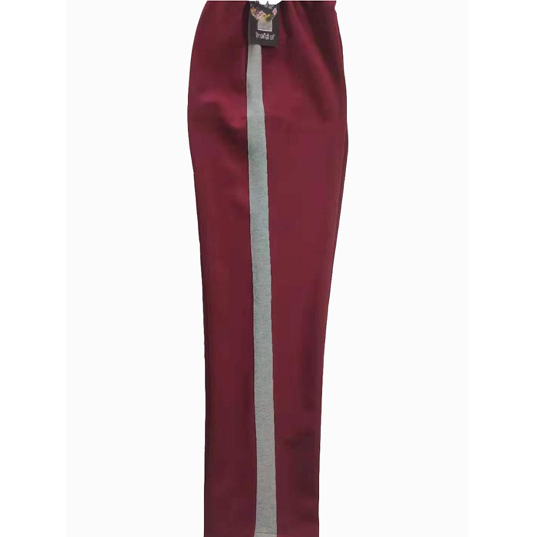 可定做酒红色拼接3cm太空棉长裤