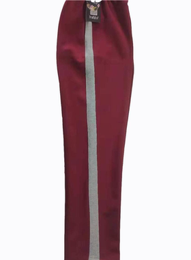 可定做中小学生男女校裤酒红色长裤枣红色拼接2cm灰色宽杠直筒裤