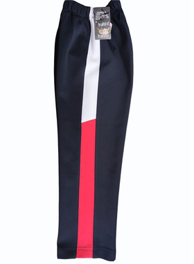 可定做中小学生男女校裤藏蓝色长裤拼接5厘米红白条纹松紧腰兜棉