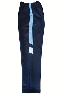 定做男女校裤藏蓝色长裤拼接5cm浅水蓝白色条纹直筒裤兜高腰裤棉