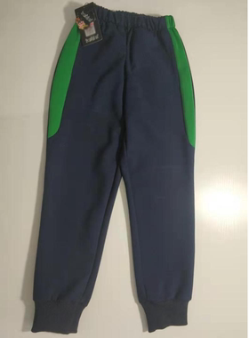 可定做中小学生男女校裤拼接草绿色宽杠紧口长裤松紧腰藏蓝色有兜