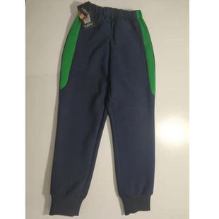 可定做中小学生男女校裤 松紧腰藏蓝色有兜 拼接草绿色宽杠紧口长裤