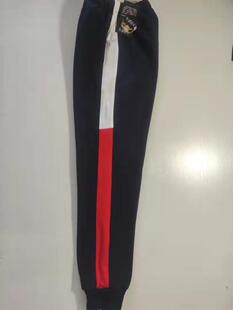 可定做中小学生男女校裤拼接5cm上白下红紧口松紧腰兜藏蓝色棉质