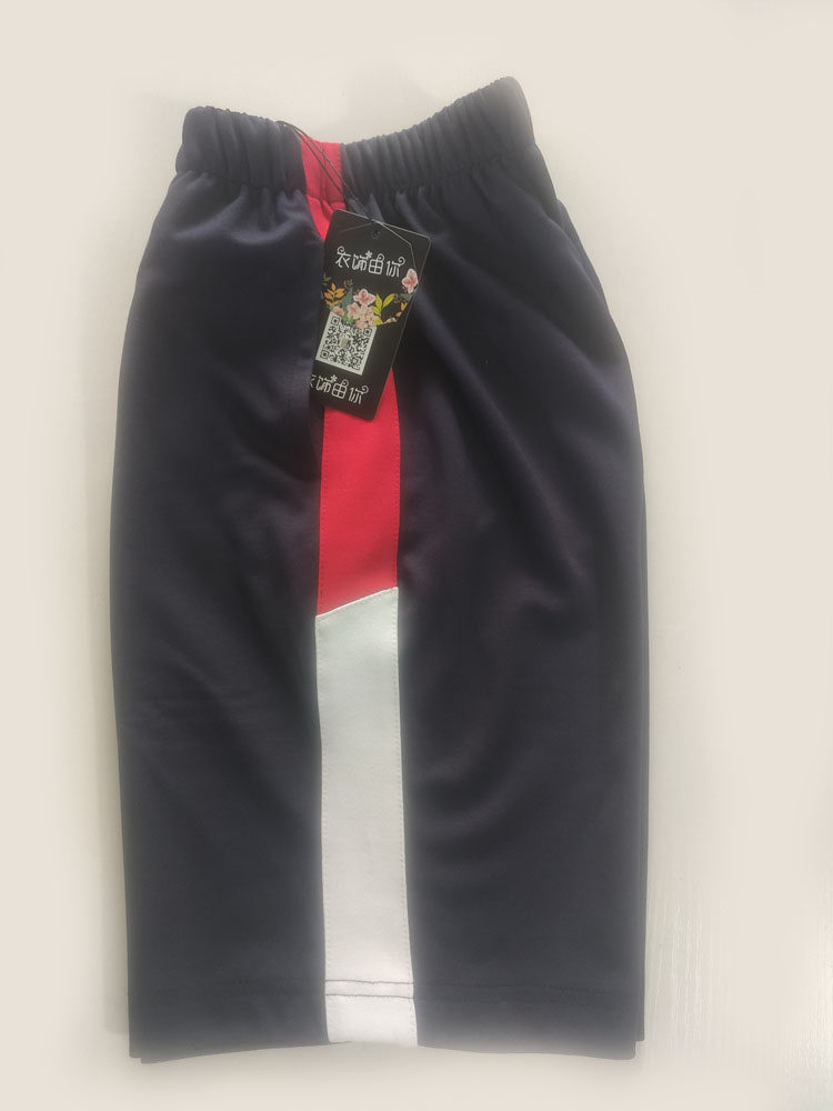 可定做中小学生男女校裤藏蓝色短裤拼接4厘米上红下白条纹有兜棉