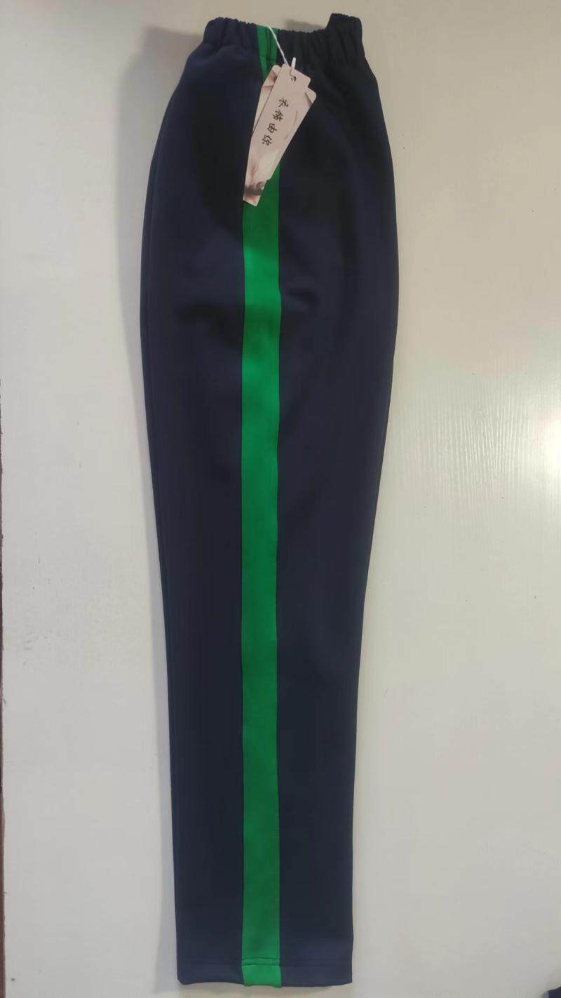 可定做中小学生男女校裤3.5厘米草绿色条纹松紧腰有兜直筒长裤棉