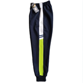 可定做中小学生男女校裤 拼接上白下浅果绿带蓝杠紧口棉 深蓝高腰裤