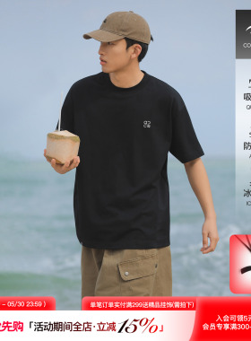 吕小虎ACTUP 凉感抗菌黑色圆领T恤男夏季青少年简约短袖基础上衣