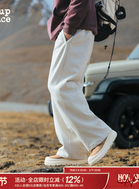 吕小虎ACTUP 秋冬季仿毛呢休闲裤男士潮牌加厚直筒长裤宽松阔腿裤