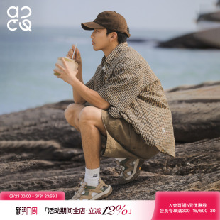 男生青少年翻领半袖 吕小虎ACTUP 衬衫 泡泡纱格子短袖 衬衣外套 夏季