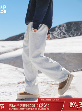 吕小虎ACTUP 冬季加绒加厚直筒卫裤男宽松阔腿裤青少年运动休闲裤