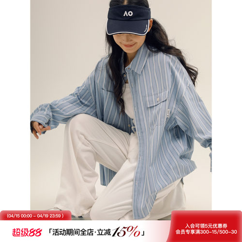 吕小虎潮牌ins条纹翻领长袖衬衫