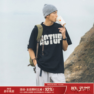 体恤衫 潮牌高街宽松纯棉男生短袖 夏季 吕小虎字母发泡印花t恤男士