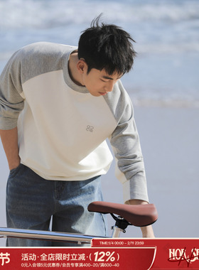 吕小虎ACTUP 春季撞色插肩袖长袖T恤男卫衣青少年宽松打底衫上衣