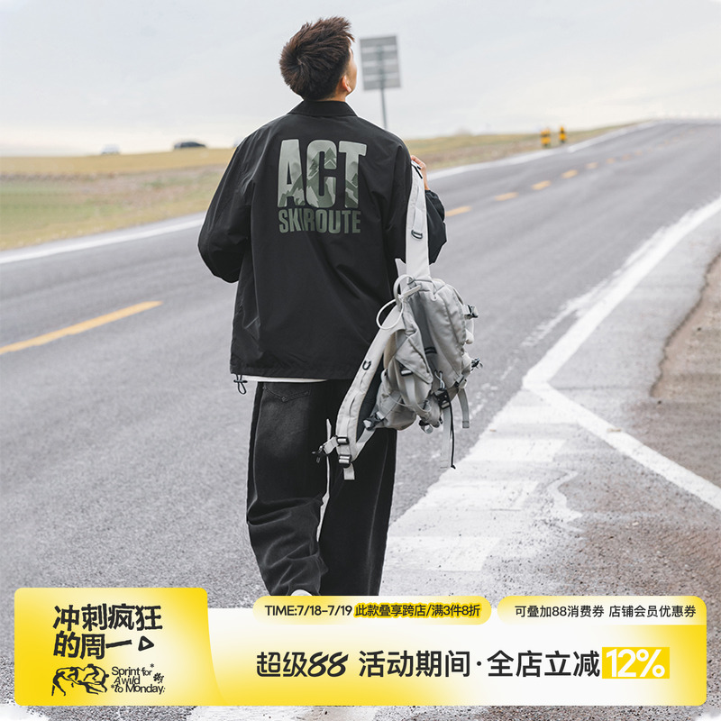 吕小虎油墨印花教练夹克冲锋衣男