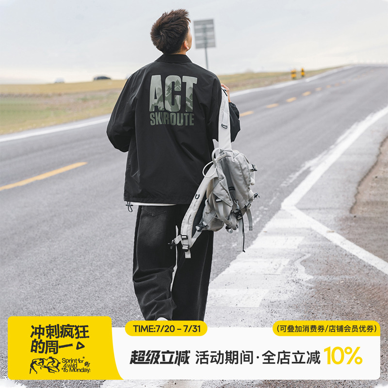 吕小虎油墨印花教练夹克冲锋衣男