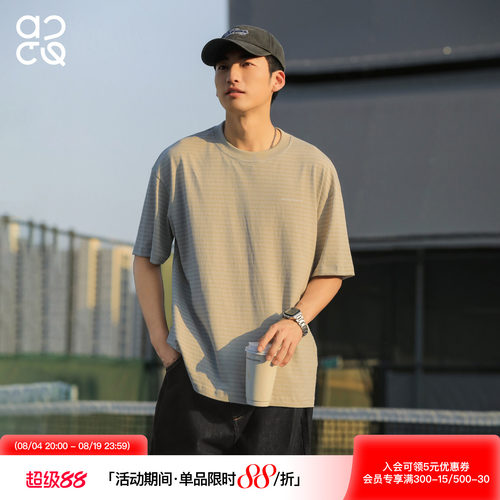 ACTUP夏季复古条纹宽松男T恤