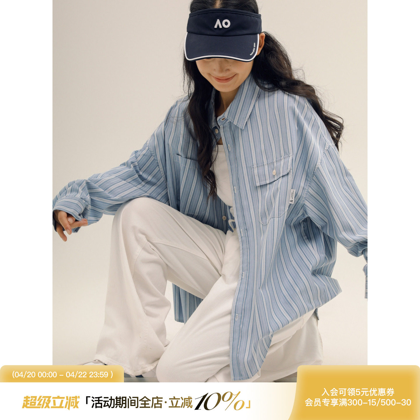 吕小虎ACTUP 潮牌ins条纹翻领长袖衬衫男春季不规则口袋衬衣外套