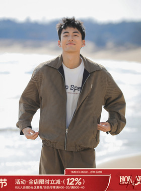 吕小虎ACTUP 双面穿哈灵顿工装夹克男士春季翻领通勤格子外套上衣