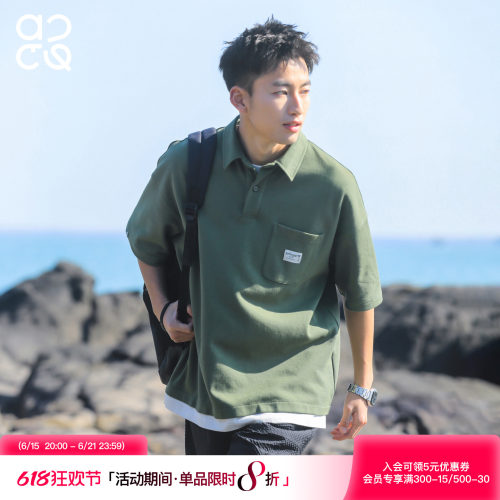 吕小虎美式潮牌假两件短袖POLO衫