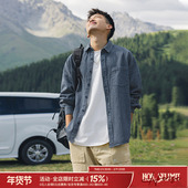 吕小虎美式 2026休闲衬衣蓝色外套上衣 男春季 潮牌条纹牛仔长袖 衬衫