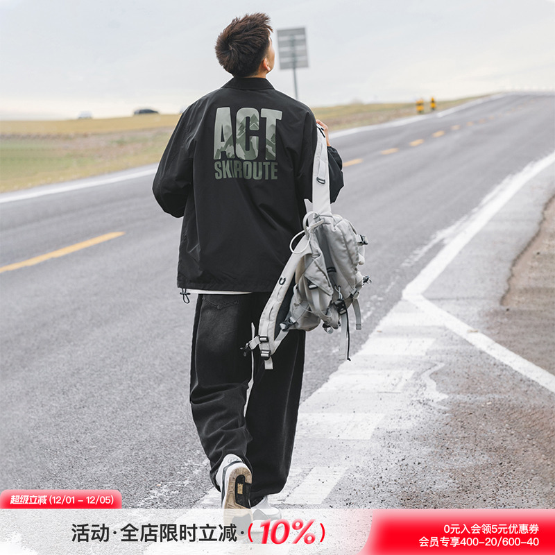 吕小虎油墨印花教练夹克休闲男