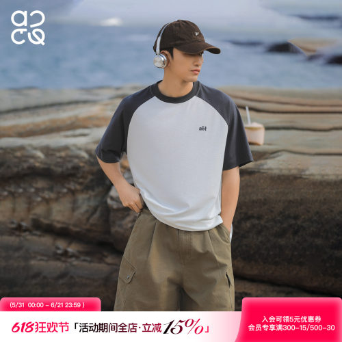 ACTUP夏季透气插肩撞色男T恤