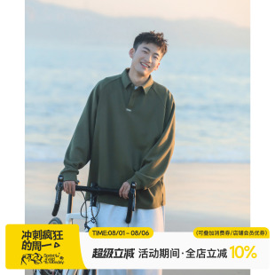 分割拼接休闲上衣潮 吕小虎日系复古翻领长袖 Polo衫 男生春秋季 新款