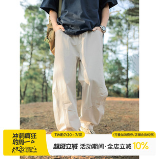日系復(fù)古純色基礎(chǔ)分割直筒休閑長(zhǎng)褲 子 高街松緊腰闊腿彎刀褲 男夏季