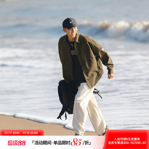 水洗长袖衬衫口袋工装衬衣外套